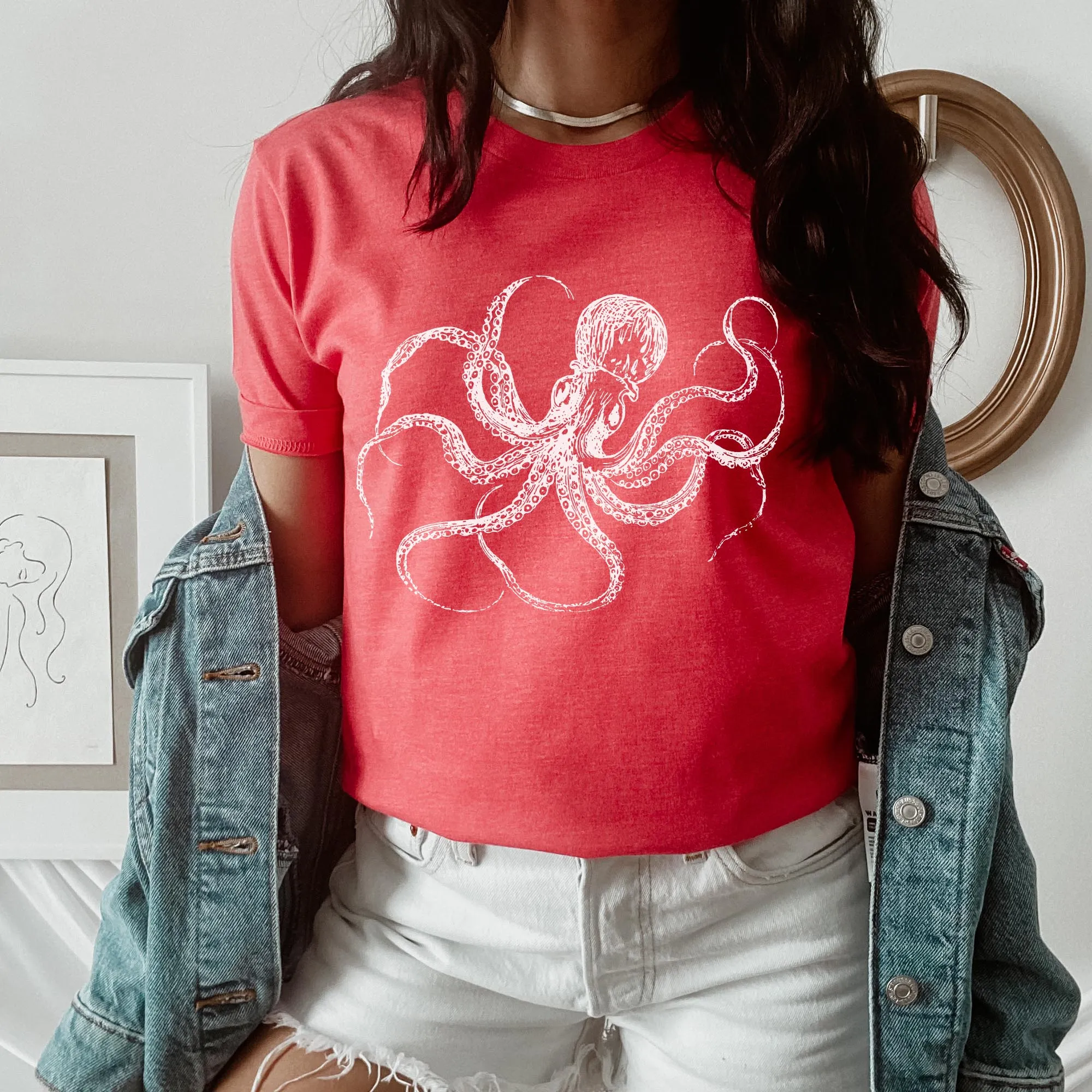 White Octopus Tee Shirt, Witch Shirt, Unisex Jersey Short Sleeve Tee, Womens Bella Canvas T-Shirt, Gothic Steampunk