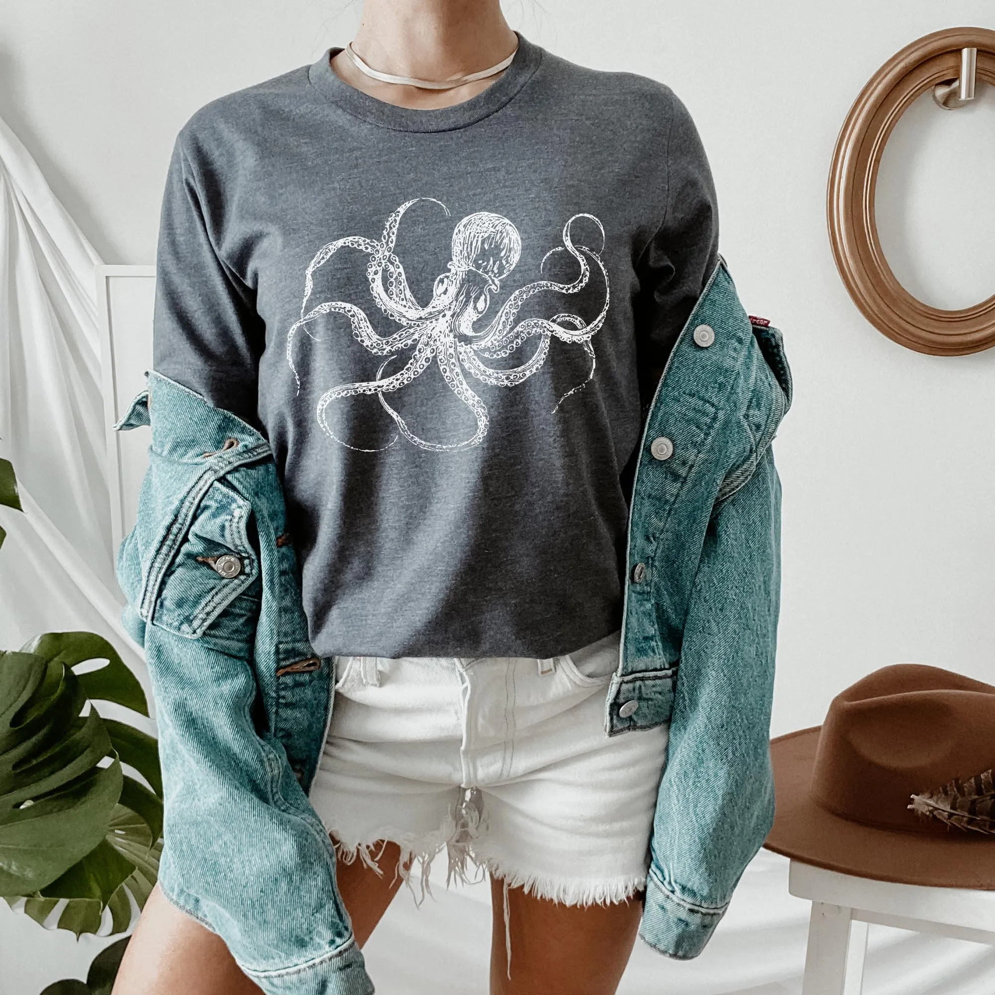 White Octopus Tee Shirt, Witch Shirt, Unisex Jersey Short Sleeve Tee, Womens Bella Canvas T-Shirt, Gothic Steampunk