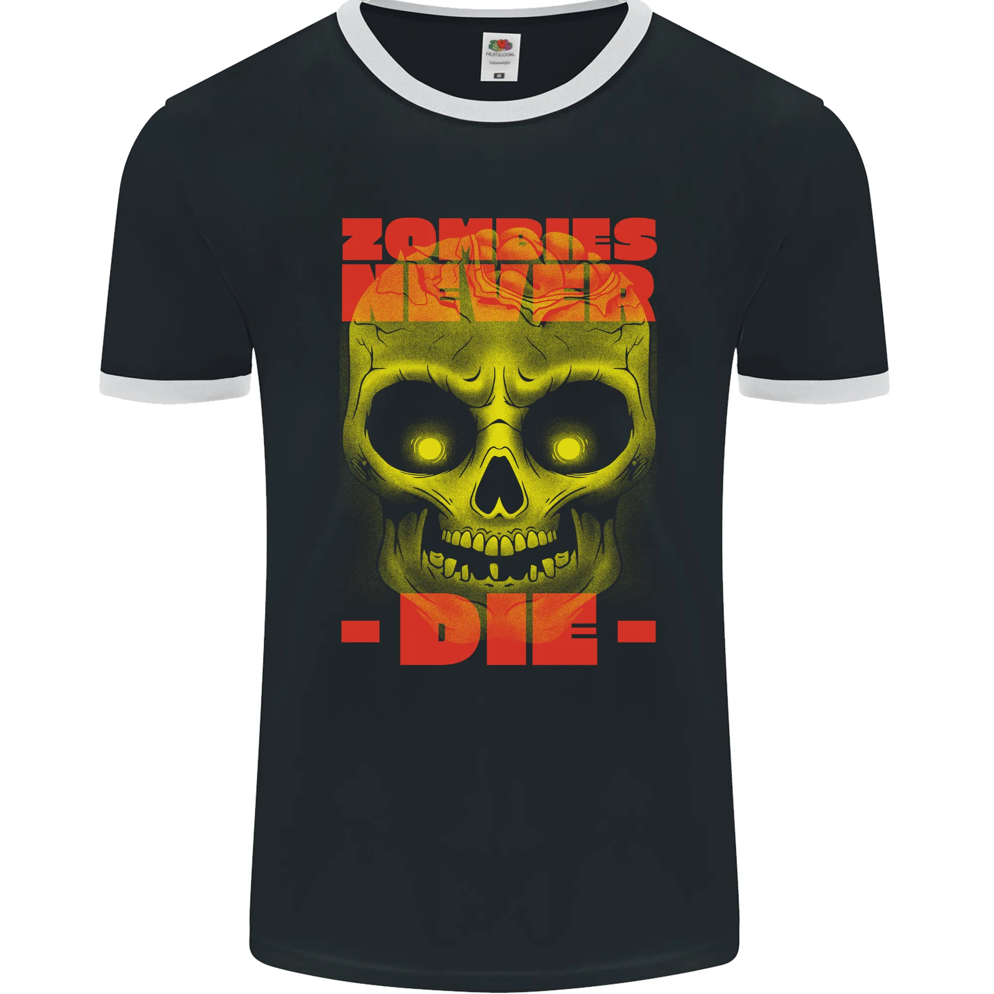 Zombies Never Die Halloween Skull Horror Mens Ringer T-Shirt FotL